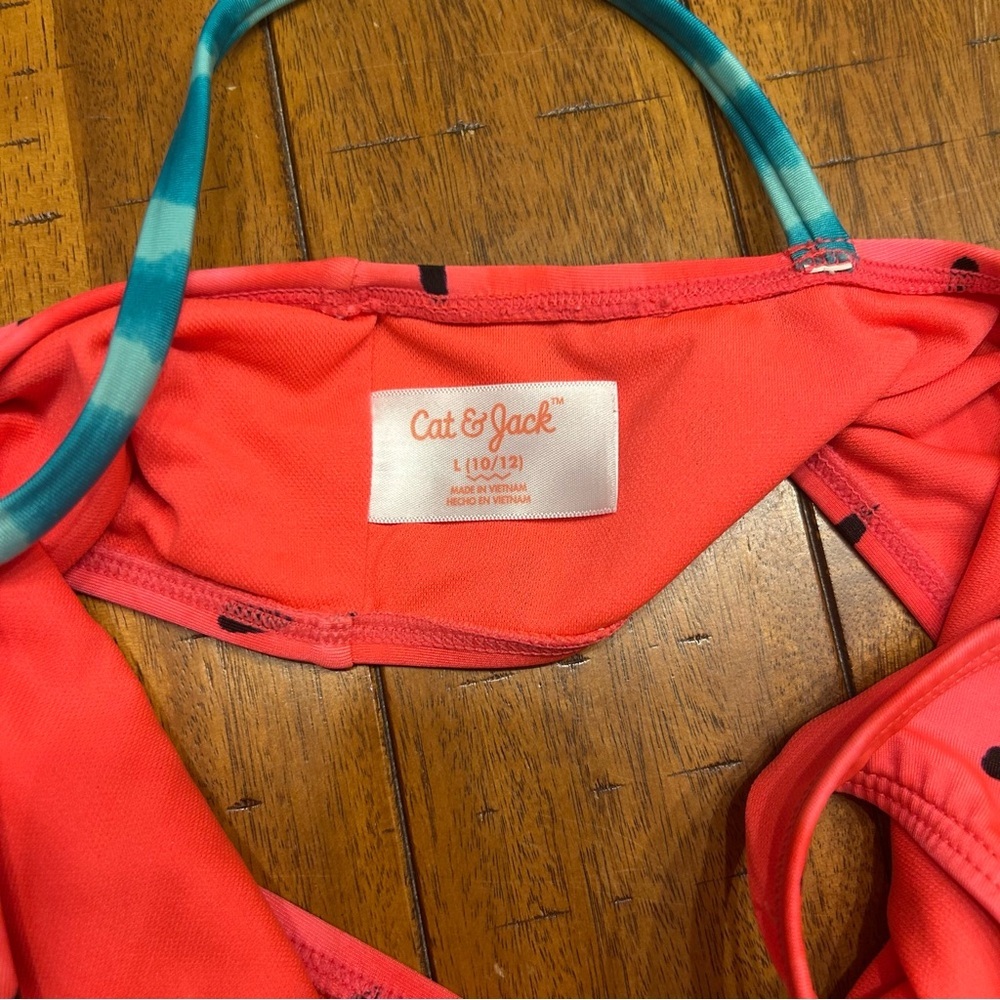 Cat & Jack Girl’s Watermelon 2-Piece Swimsuit, Sz L (10/12), Pink, Green Bikini - Picture 4 of 9